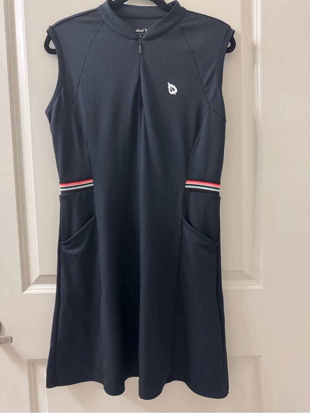 Baleaf Womens Golf Tennis Dress Cut Out Back Skirt L Striped Trim Pickleball